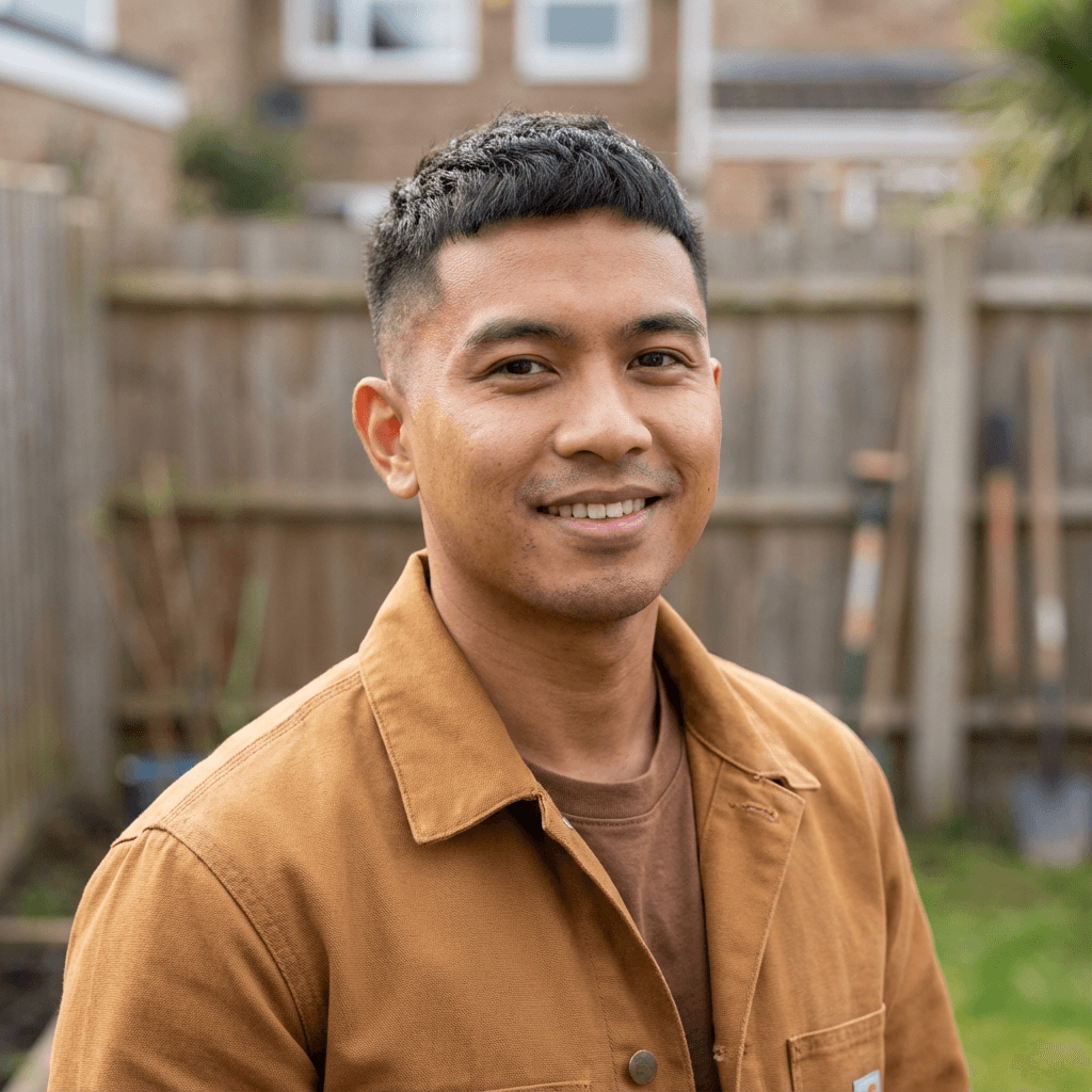 Male homeowner in his late 30s, East Asian, straightforward and approachable, casual portrait