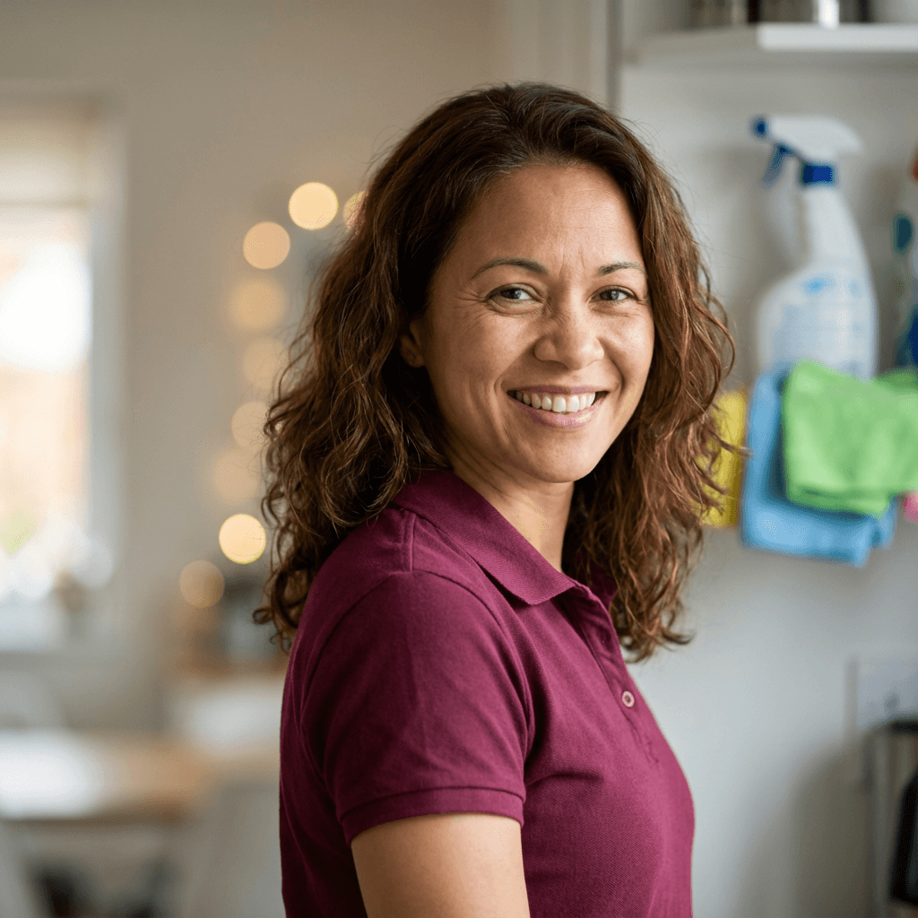 Female homeowner in her early 30s, Hispanic, warm and friendly, casual smiling portrait