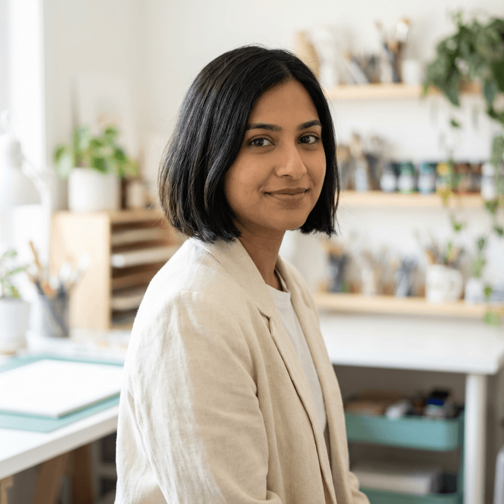 Female renter in her late 20s, White, upbeat and casual, friendly portrait