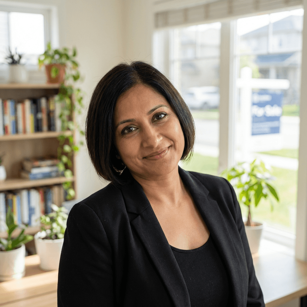 Female renter in her late 20s, South Asian, standing in a bright empty apartment