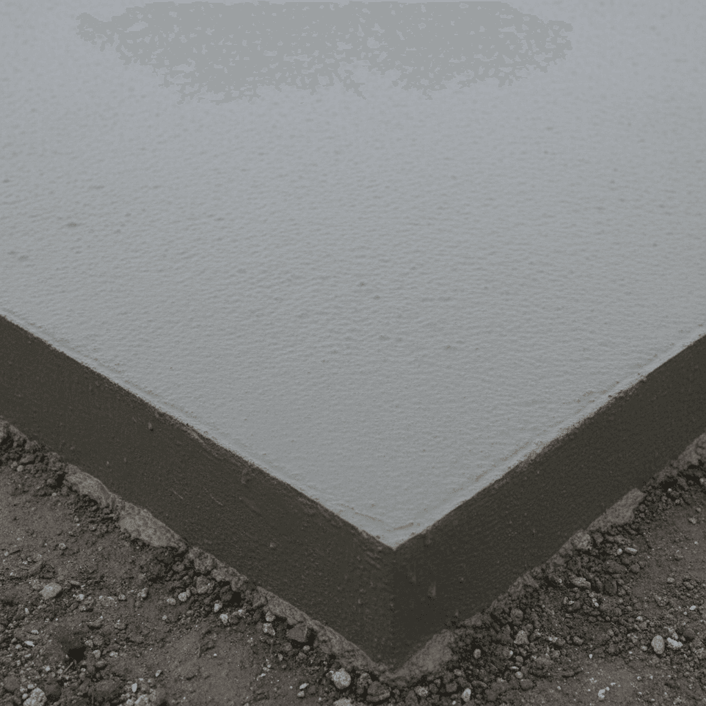Freshly poured concrete slab with straight, clean edges