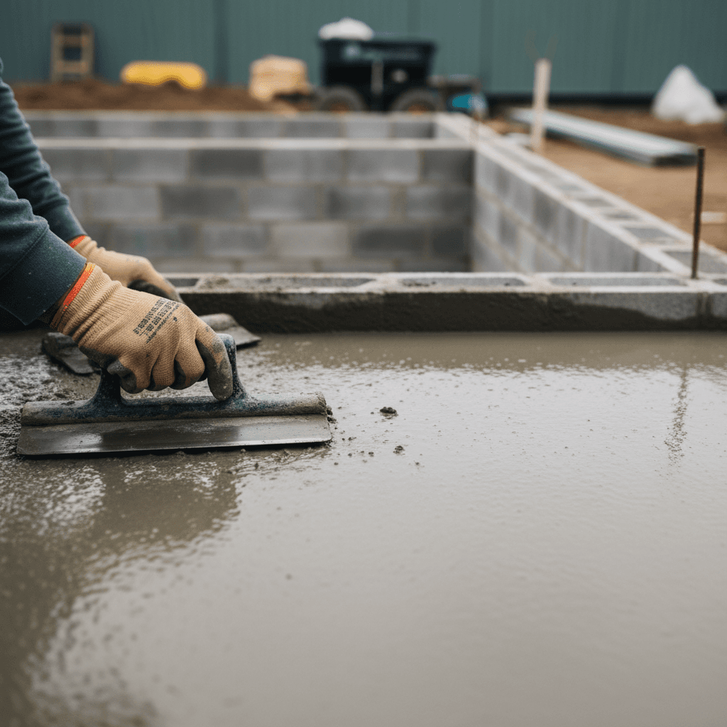 In progress concrete pour for a residential foundation in Houston